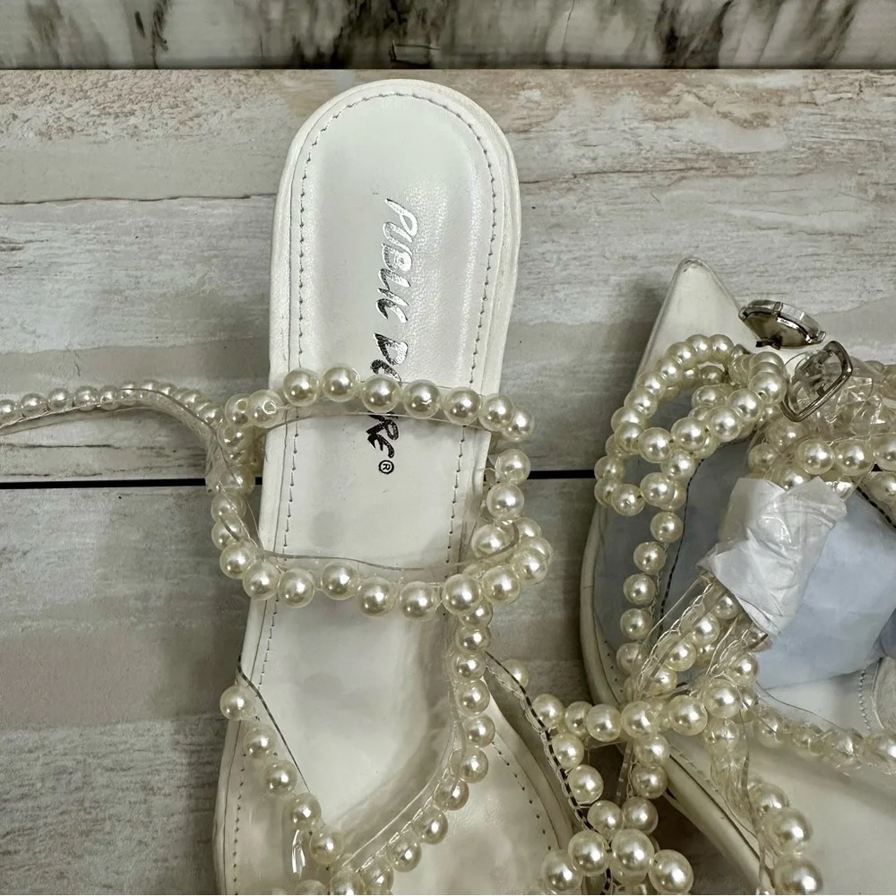 Public Desire White Pearl Stiletto Heels Shimmer Sparkly Wedding Cinderella - Picture 3 of 14